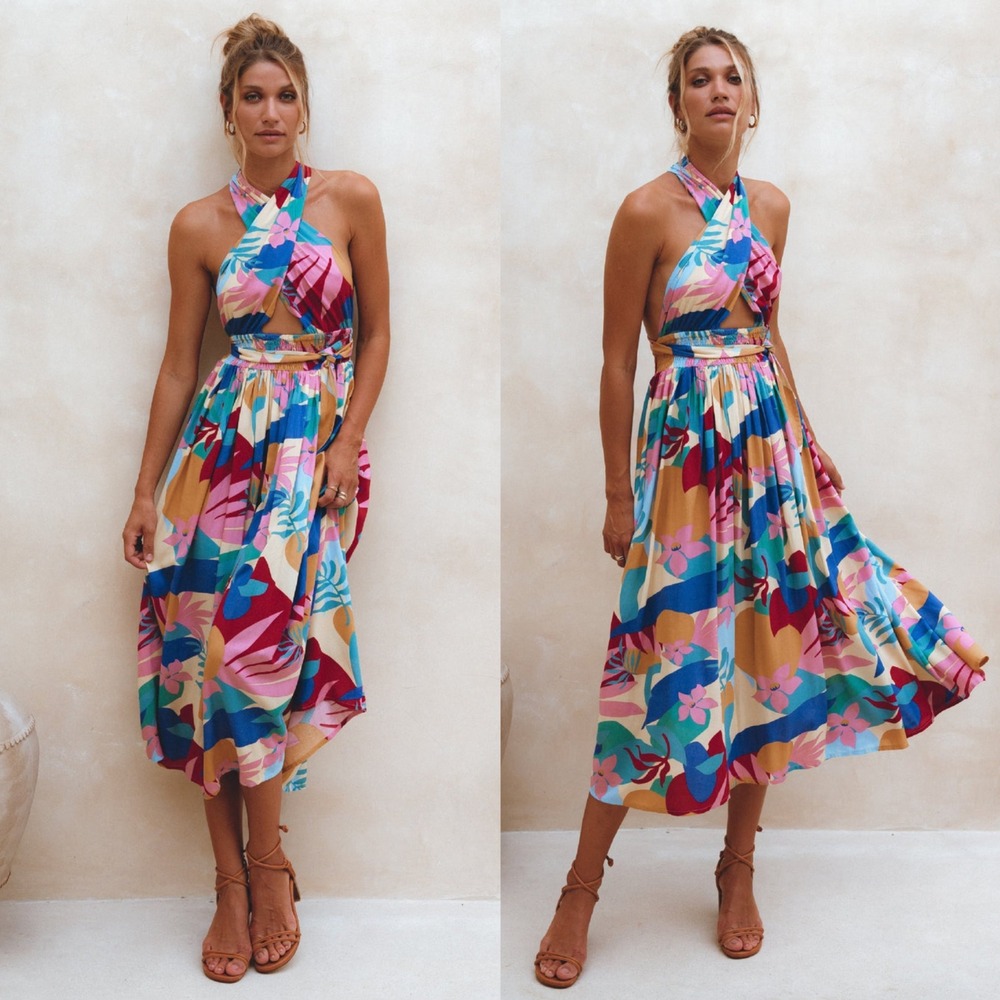 Bali Elf Glowing Hera Infinity Dress, Havana Tropical Print Sz‎ S